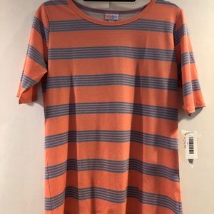 LuLaRoe Large Gigi—peach with blue stripes